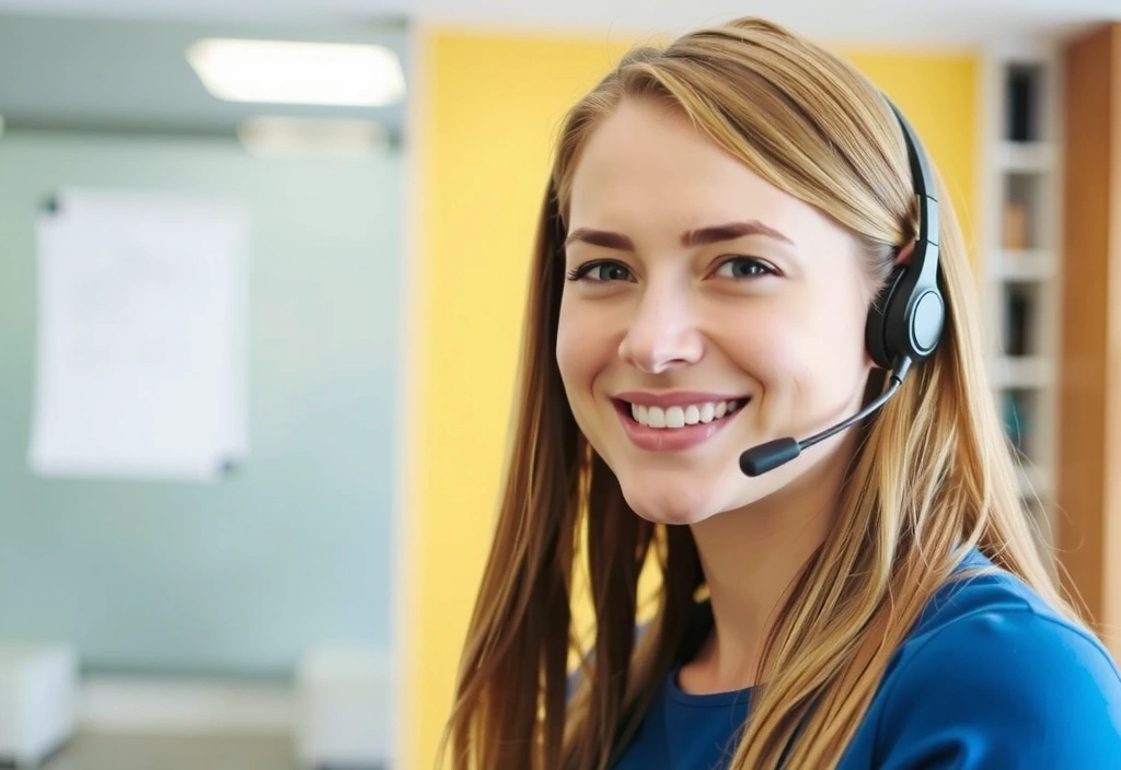 Femeie zâmbitoare discutând cu un client la telefon, reprezentând suportul Aureavitacx.